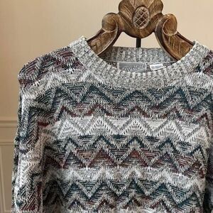 Vintage 90s Method Crewneck Sweater Herringbone Stripe XL Tall